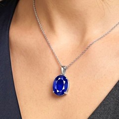 Certified 10.25 Ct Blue Sapphire Pendant Gemstone Silver Plated Men Women Gift