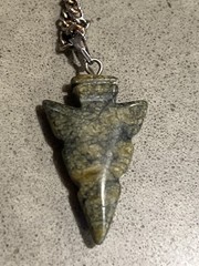 Arrowhead Serpentine Type Stone Pendant Green Natural Matrix Brass Chain Olive
