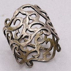 Vintage Sterling Silver 925 Ring Wide Filigree Scroll Boho Band Mexico Size 8.5