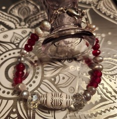 Handmade Artisan Ruby Red Gemstone Pearl Glass Bracelet. #127