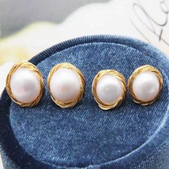 A pair Flawless Freshwater pearl White Baroque earrings Drop Ear Cuff