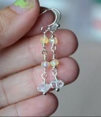 Handmade Herkimer diamond Ethiopian opal sterling silver Earring