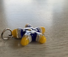 Murano Glass Handcrafted Jewelry Star Pendant 1” From Italy Blue,Yellow, White