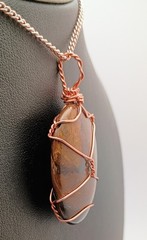 Copper Wire Wrap Tigers Eye Pendant. Handmade, Oval 2.25″