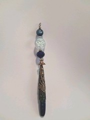 KYANITE & Faceted Blue Glass Moon Face Bead PENDANT Ornament Sea Sediment Jasper