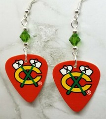 NHL Chicago Blackhawks Guitar Picks with Green Swarovski Crystals