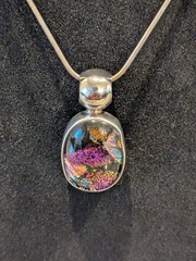 925 Sterling Silver Taxco Multicolor Dichroic Glass Pendant & 18″ Snake Chain