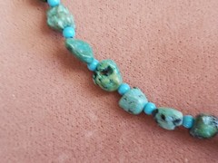 GENUINE STONE NECKLACE, 18 INCHES LONG, HAND-MADE, 10mm NATURAL TURQUIOSE