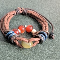 Brown Multicolor Braided Leather Beaded Bracelet Adjustable Cord Charm Unisex