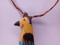 Carved Wood Parot Wooden Pendant Necklace On Cord