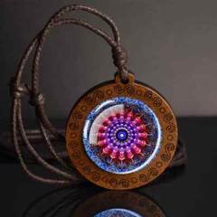 Bohemian Style Glass & Wood Pendant Necklace Spiritual Geometric Jewelry Gift