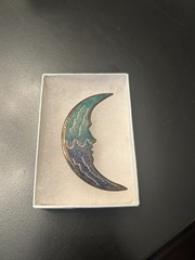 Crescent Moon Enameled Metal Brooch