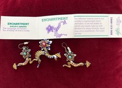 Liztech RARE Jewelry ENCHANTMENT Signed Multicolor 2002 Pin & Earrings