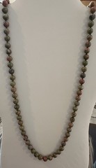 Vtg Unakite JASPER BOHO Hand knotted Beaded 31” Green Pink Southwest N77