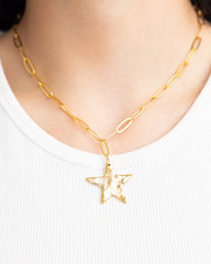 Susan Shaw Star SET Paperclip Necklace + Star Studs 24kt TGP 16″ $174 MSRP New!