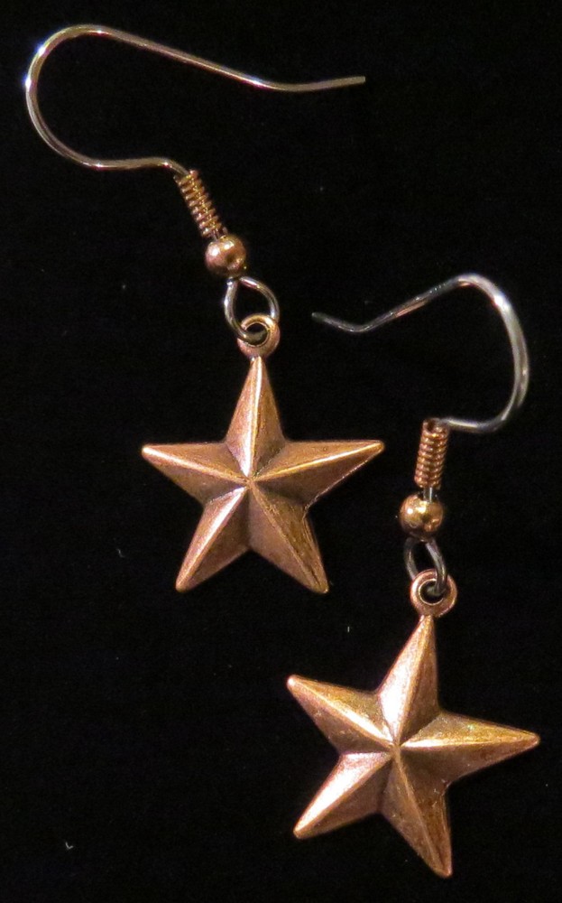 Celestial Star Earrings Antiqued Copper 5 Pointed Stars