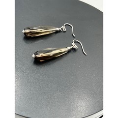 Artisan Sterling Silver Faceted Smokey Quartz Briolette Long Dangle Earrings