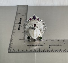 Sajen Silver Carved Goddess Ring Multi Gemstones 925 Sterling Silver Size 7