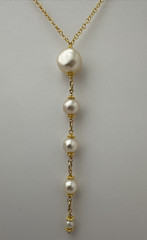 Gold Plate 4 Graduating Faux Pearls 24″ Necklace 5″ Dangle #8