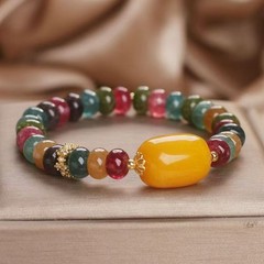 Natural Colored Tourmaline Abacus Bead Jade Chinese-Style Bracelet for Women