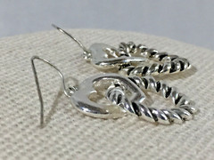 Lovely Artisan Silver Tone Double Heart Design Dangle Hook 1″ Earrings!