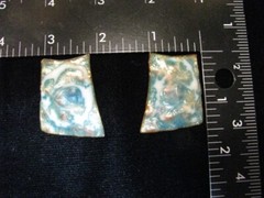 ARTISAN ORIGINAL GLASS ENAMEL TEAL COPPER SWIRL MODERNIST PIERCED EARRINGS G1