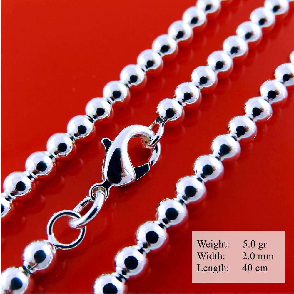 Necklace 925 Sterling Silver Filled Solid Real Bead Ball Pendant Chain 40cm