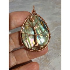 Artisan Mother of Pearl Copper Wire Wrapped Tree of Life Pendant Iridescent