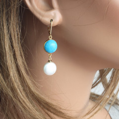 Turquoise and Shell Pearl Two Layer Earrings