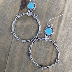 Min Favorit Faux Turquoise & Antique Silver Barbed Wire Drop Earrings FUN!