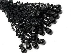 Vintage Black Seed Bead Crochet Necklace Tassle Retro