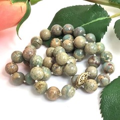 Natural Ocean Jasper Hand Knotted necklace With 14K Gold Filled Clasp 18″