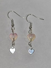 Silver & Glass Heart Fishhook Earrings