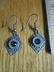 Earrings Real Speer Luger 9mm Bullet Green Glass Crystal Dangle Pierced Jewelry