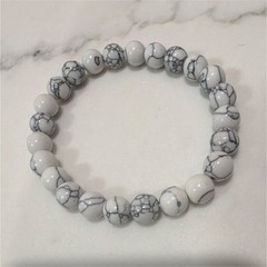 Howlite Beaded Stretch Bracelet White Gray Round Stone Healing Cord