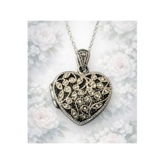 925 Sterling Silver Puffy Heart Locket Necklace Ornate Filigree 18 Inch Chain