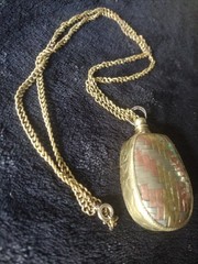 Vintage Weave Basket Perfume Bottle Necklace Brass Copper w/ Dip Stick Handmade