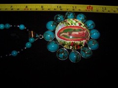 XLarge Turquoise Lady Virgin Of Guadalupe Mother Mary Beaded Pendant Necklace