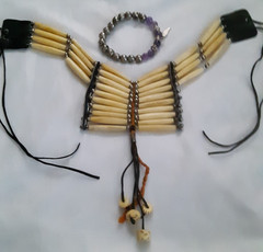Tribal bison bone necklace choker and Lava bead Angel Wing Bracelet