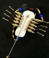 Exquisite Scorpion ceramic & brass costume jewelry brooch large size 2.25 inches