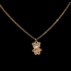 Teddy Bear Charm Necklace – Gold Plated Oval Cable Chain with Lobster Claw Clasp