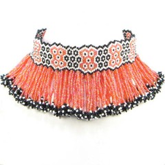 Handmade Beaded Orange Seed Bead Choker Necklace