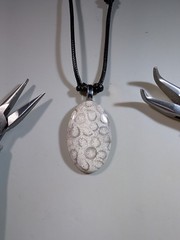 Petoskey Stone Pendant Necklace Adjustable Black Cord Fossil Coral Michigan Gem