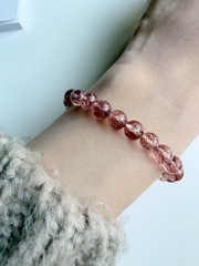 Natural Lepidocrocite in Clear Quartz Bracelet Pink Confetti Golden Strawberry