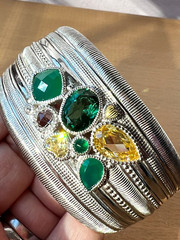 JUDITH RIPKA WIDE CUFF BRACELET STERLING &18K GREEN QUARTZ CANARY CZ CHALCEDONY