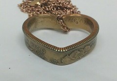 Heart shaped Pendant made from PUERTO RICO US coin ring 24 in chain colored gold