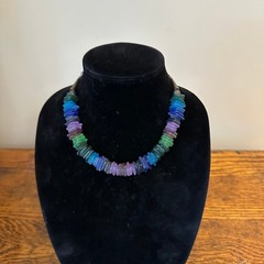 Handmade Sea Glass Bead Necklace Blue Green Purple Matte Disk 18 Inch Adjustable