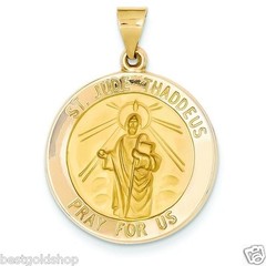 3D St Jude Thaddeus PRAY FOR US Medal Charm Pendant Solid Real 14K Yellow Gold