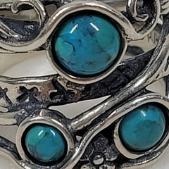 Sterling Silver Turquoise Ring Shablool Didae Three Stones Statement Israel 925