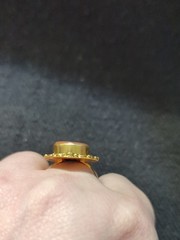Gold Plated Red Brown Jasper Gemstone Teardrop Statement Ring – Size 9